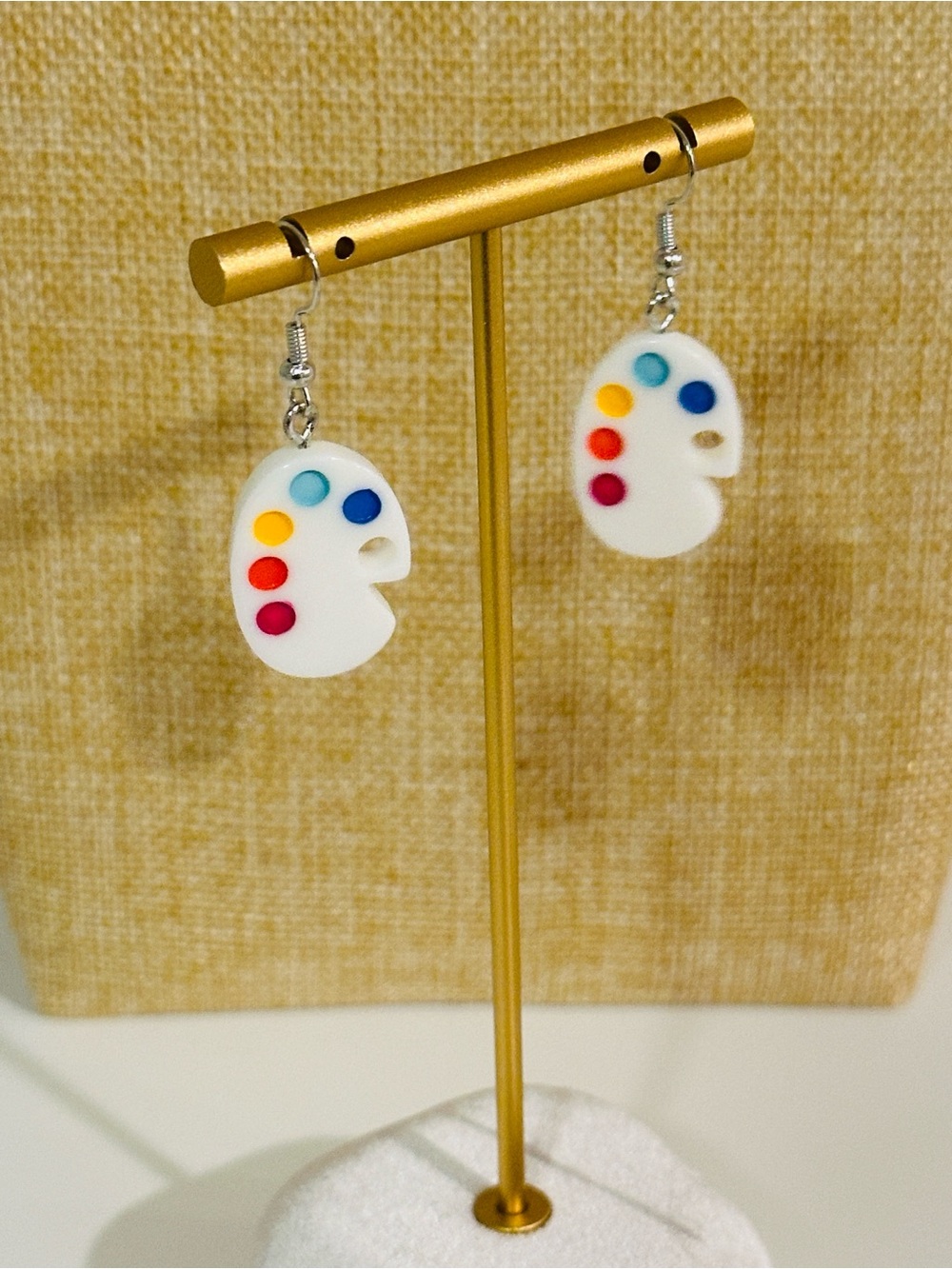 Fashion Jewelry White Artist Palette Earrings with Multicolor Dots